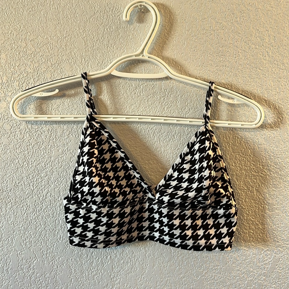 Hounds tooth, spaghetti string crop, Bralett.